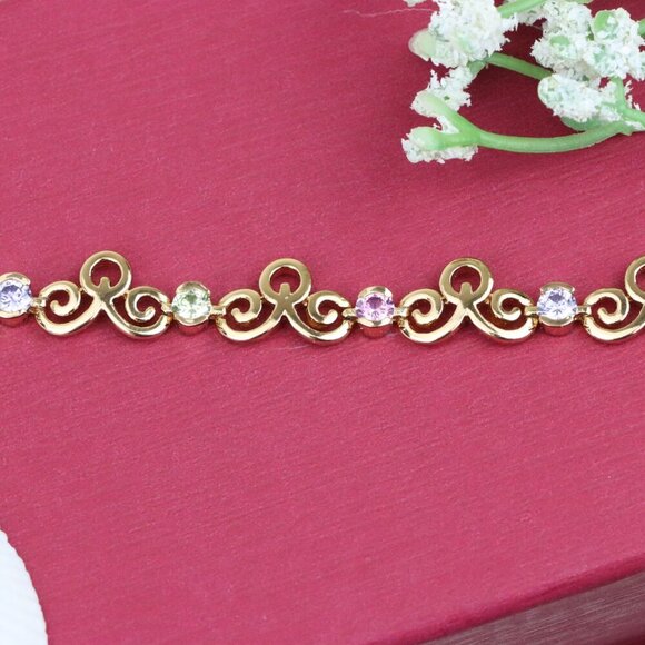 Elegant Rose Gold Bracelet with Multicolor Stones, XPBL0690 - Picture 11 of 12